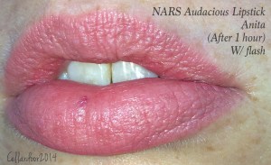 Because this shade is similar to my natural lip color, it is difficult to see how this wore off in a photo. If you look way more closely at my lips than you ever wanted to, you can see a definite "lip liner" type ring as well as some gathering on the inner lip. Hot right?